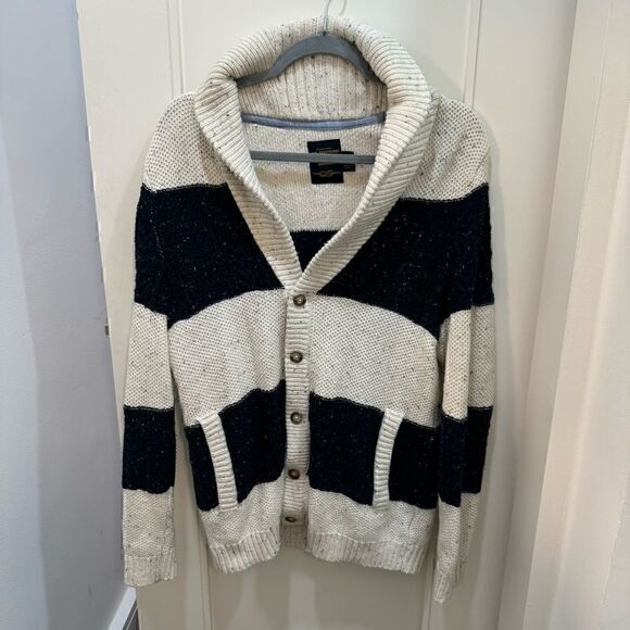 CPO Provisions Navy and Cream Stripe Fishermen’s Nautical Style Sweater Size S - Picture 3 of 7